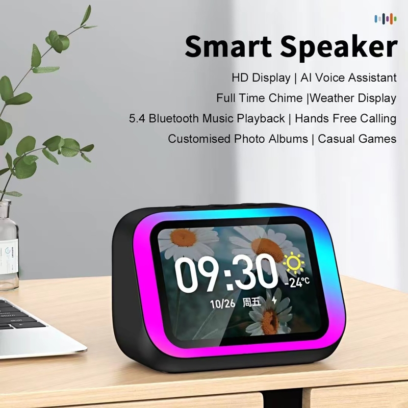 Portable Translator Device - AI-stemassistent Bluetooth-luidspreker met RGB-kleurenverlichting Wekker LED-scherm